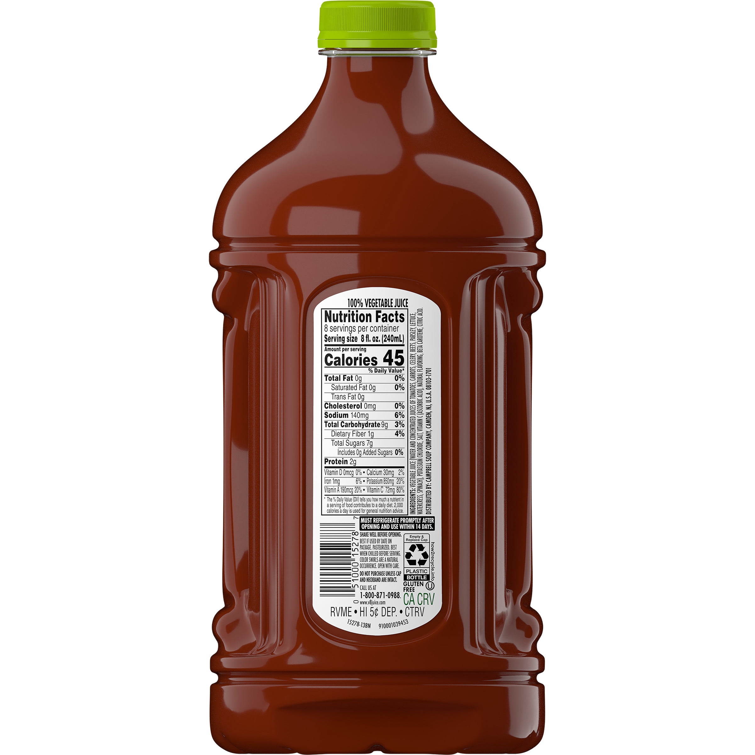 (2 pack) V8 Low Sodium Original 100% Vegetable Juice, 64 fl oz Bottle