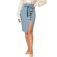 thumbnail image 6 of INSPIRE CHIC Women's Button Decor Split Belted Tie Waist Pencil Skirt S Light Blue, 6 of 8