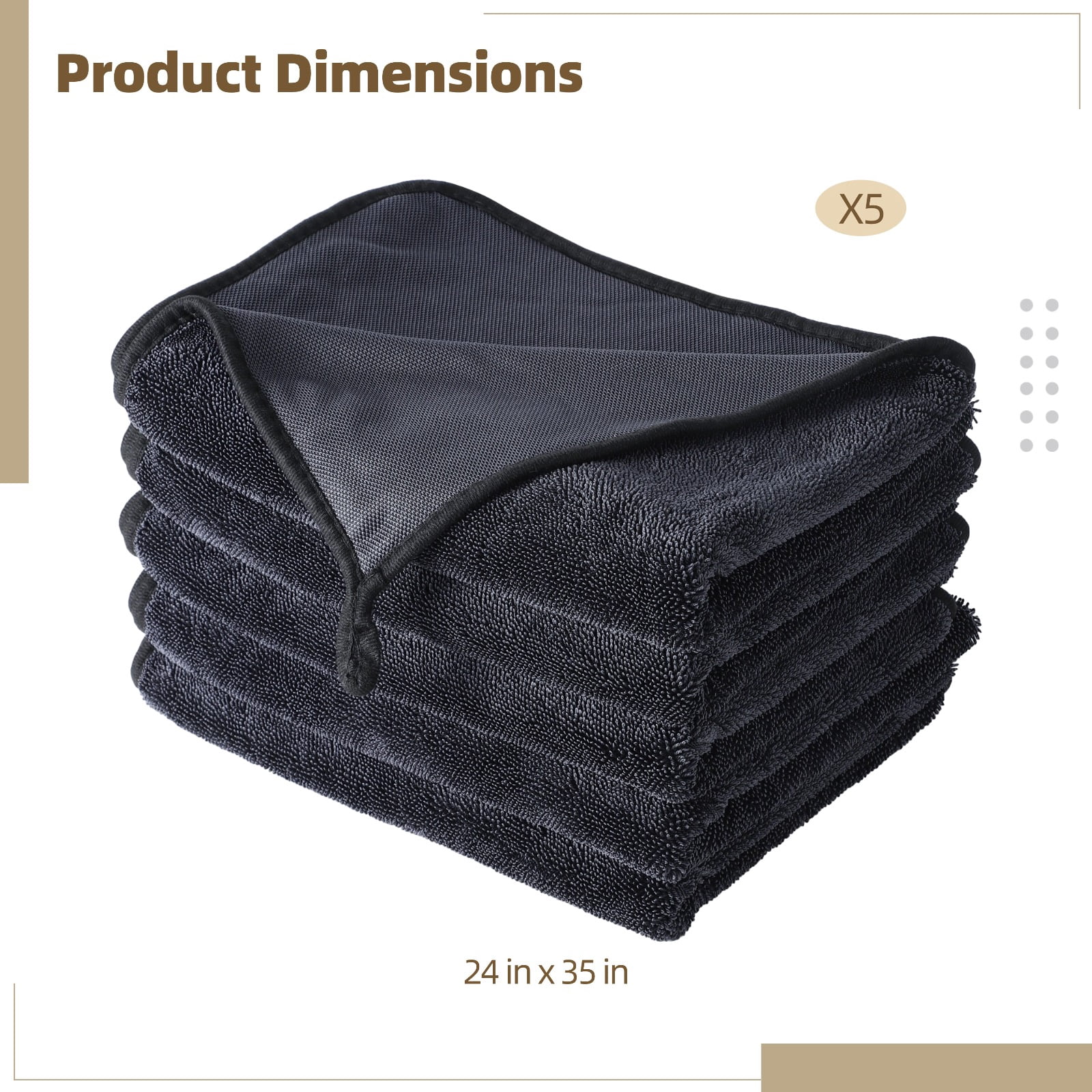 5 PCS Car Drying Towels, 24 x 35 in Shiny Wipe Towels, Large Microfiber Bathing Cleaning Towel, Super Absorbent Shower Towels, Cleaning Cloth for Window, Door, Kitchen, Car, Pet