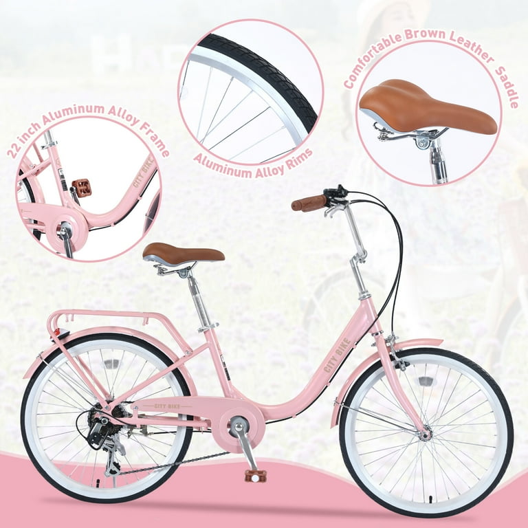 Kids Bike 22 Inches Girls Bike with 7 Speed Steel Frame Double Brakes Children Bicycles for Boys and Girls Pink Walmart