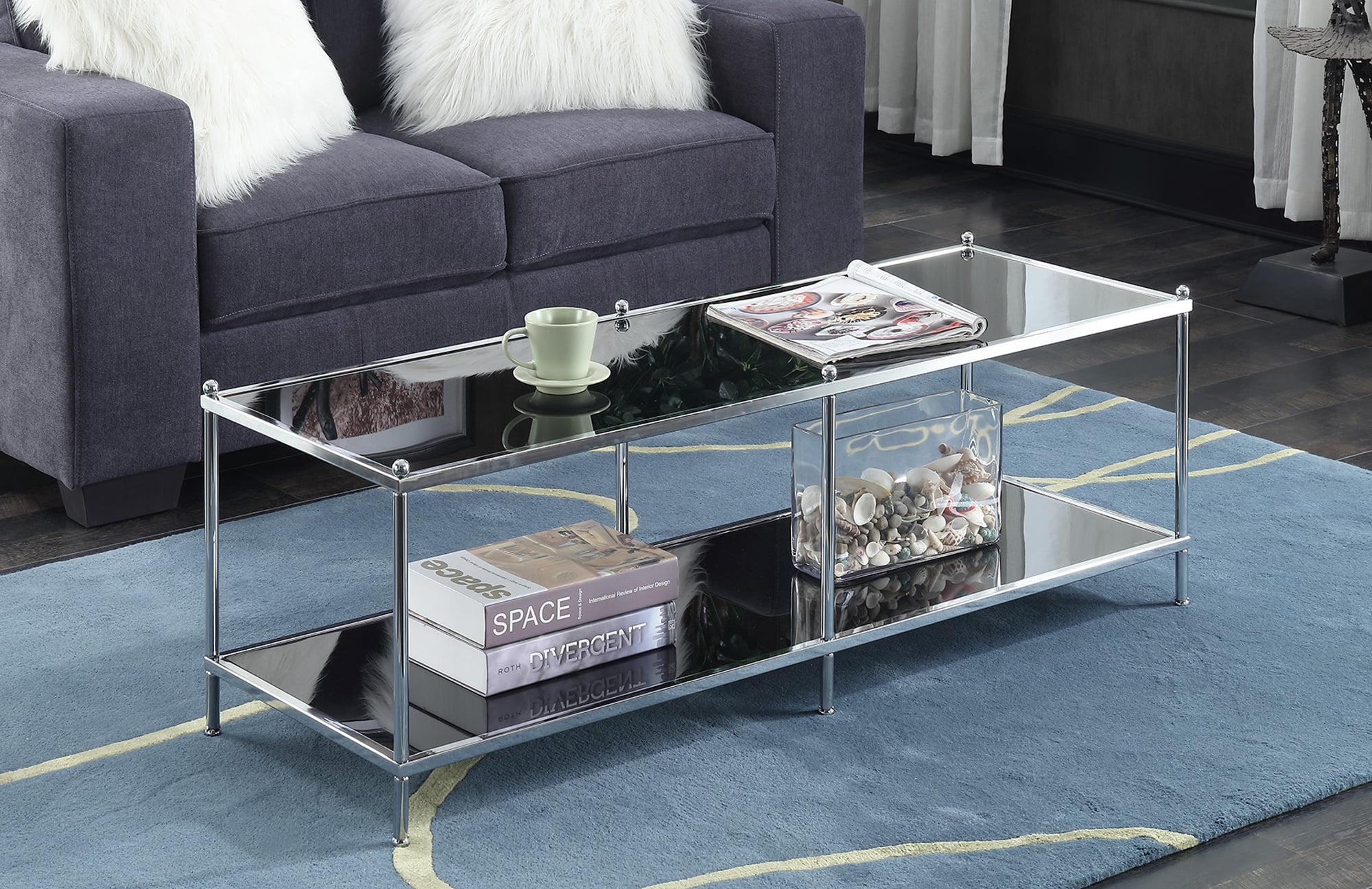 Convenience Concepts No Tools Royal Crest Coffee Table, Black Glass