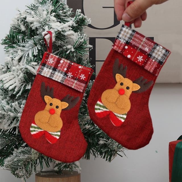 ABPWLY Christmas Stocking Gift Bag Mini Tree Ornament Decorative Red Scene Tabletop Holiday Accent Winter Accessory 1Pc 6.6in