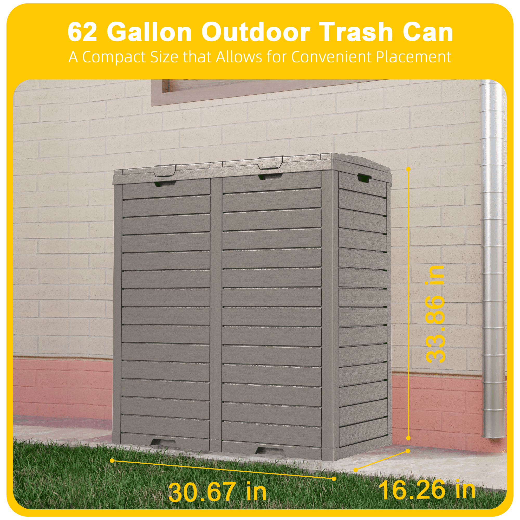 EasyUp Outdoor Trash Can with Lid, Outdoor Trash Bin & Pull-Out Liquid Drawer, Dual Lid Closure Design, Waterproof Resin Garbage Can Container for Patio, Backyard, Deck (Black,62)