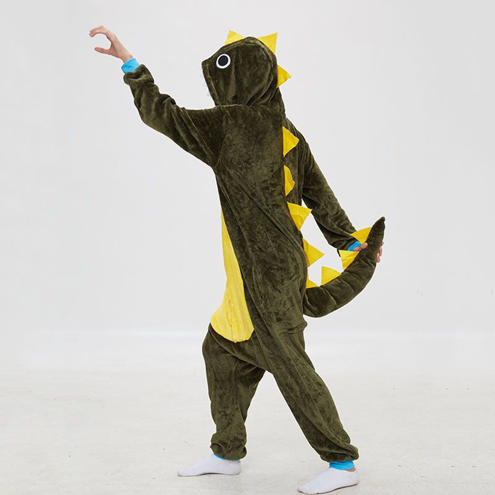 Fjofpr Womens Plush Hooded Jumpsuit Sherpa Fuzzy Pajamas 2025 Plus Size Long Sleeve Cute dinosaur One Piece Onesie Winter Warm Rompers Sleepwear Button up Pajamas Home Clothing Pajamas Army Green L