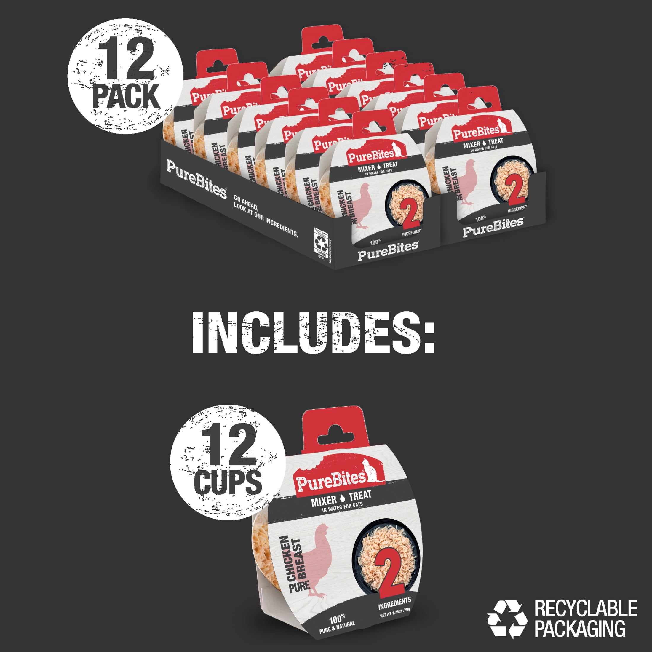 PureBites Chicken Mixers for Cats, Only 2 Ingredients,  Case of 12