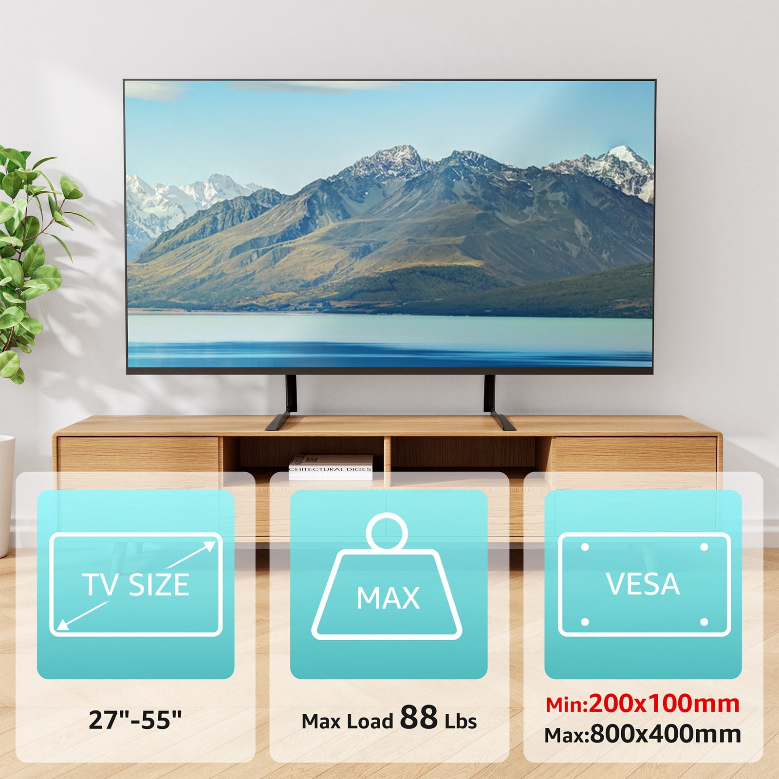 MOUNT PRO Universal Table Top TV Stand for Most 27 to 55 inch Screens, Premium Metal TV Legs Holds up to 88 lbs, Max VESA 800x400mm