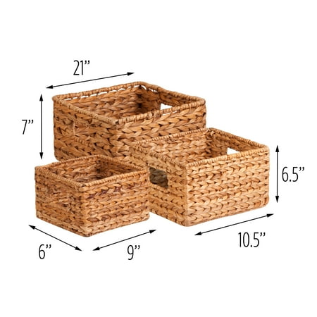 Honey Can Do Durable Nesting Water Hyacinth Baskets, Brown (Set of 3)