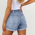 thumbnail image 6 of VBVC Women's Elastic High Waisted Denim Shorts,Drawstring Cuffed Washed Bottoms For Women,Ladies Stretchy Summer Jean Shorts with Pockets,Blue,S-2XL, 6 of 8