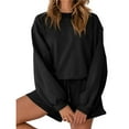 thumbnail image 2 of Conjuntos de Dos Piezas para Mujer, Otoño 2025, con Mangas Murciélago Extragrandes, Top y Pantalones Cortos Informales, Chándal. Negro M, 2 of 10