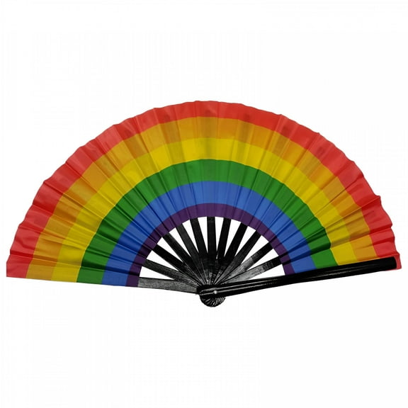 ACDANC Large Folding Hand Rave Fan for Women/Men,Chinese/Japanese Bamboo and Nylon-Cloth Handheld Fans,Perfect for Cooling,Dance,Decoration & Wedding (Rainbow)