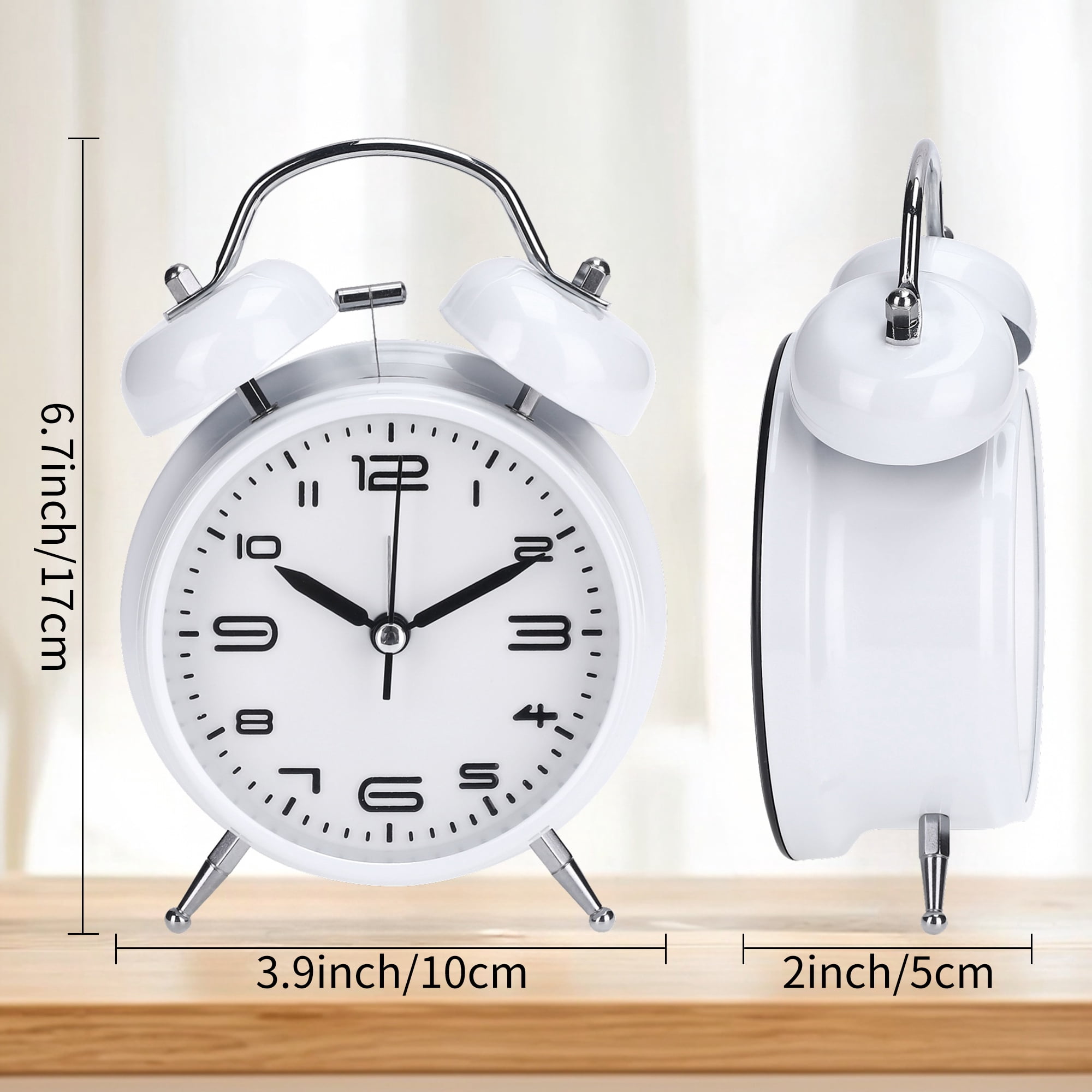 Unique Bargains Old Fashioned Loud Alarm Clock with Night Light White