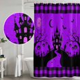 thumbnail image 5 of Halloween Purple Shower Curtain, Waterproof Shower Curtains for Bathroom, Cartoon Castle Bat Plaid Moon Black Washable Fabric Bathtub Curtain Set Bath Decor with 12 Hooks 72"x78", 5 of 8