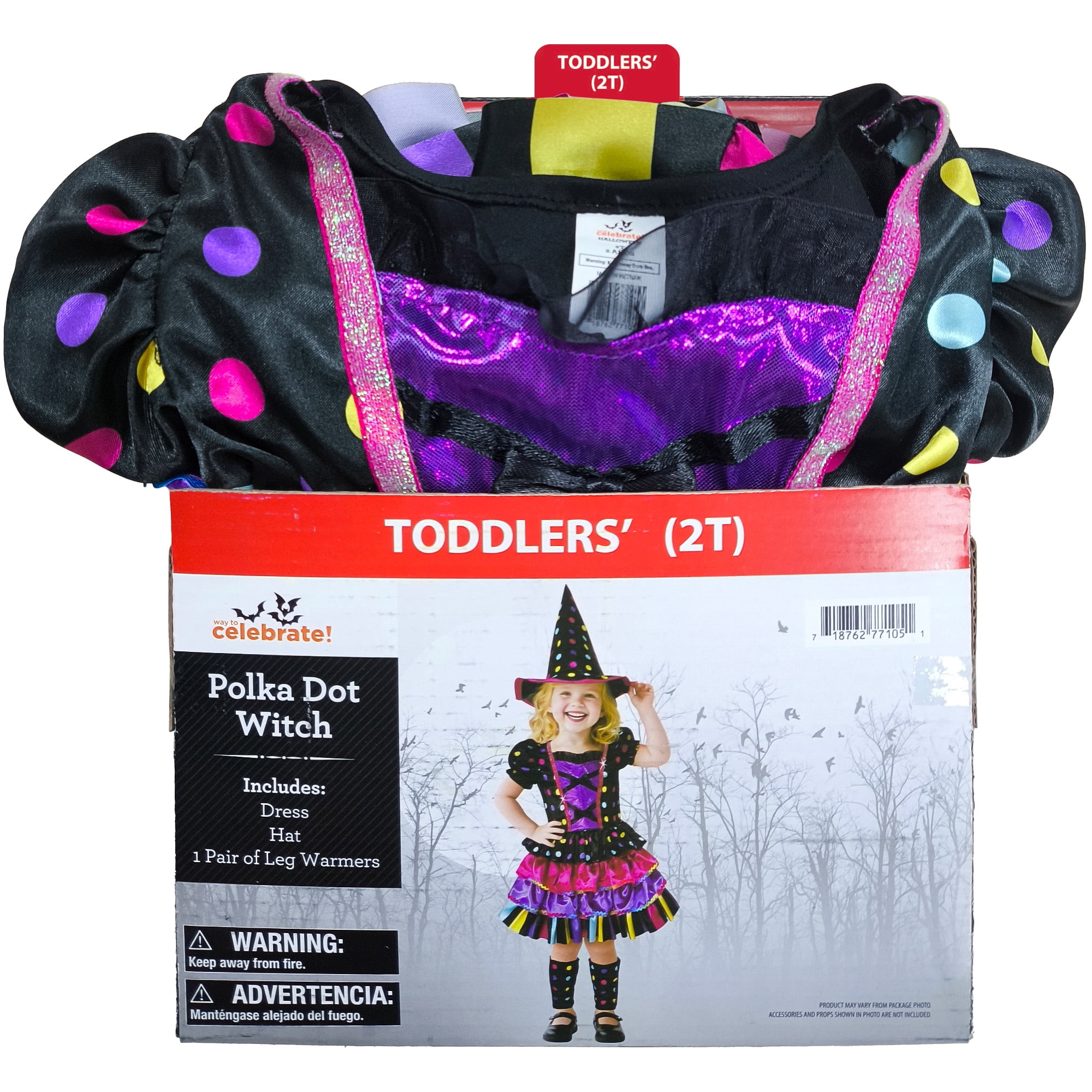 Polka Dot Witch Halloween Costume for Toddler, Size 2T, by Way to Celebrate