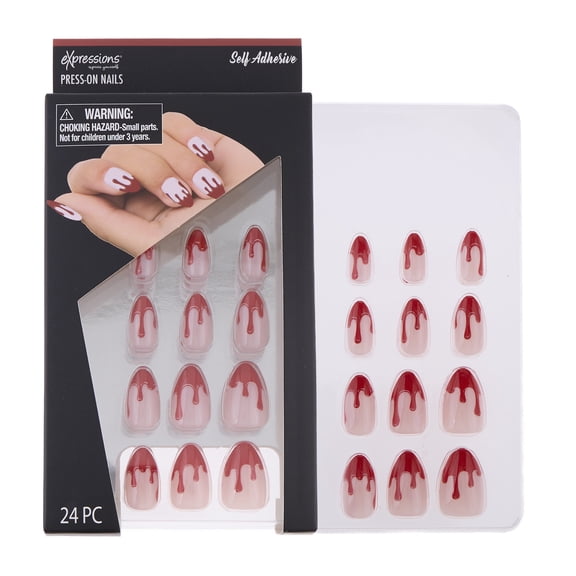 Expressions 24-Pack Self Adhesive Halloween Press-On Nails - Red Blood Drips