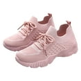 thumbnail image 5 of Platform Sneakers for Women Solid Color Knit Mesh Breathable Slip on Walking Shoes Comfy Stretch Lace up Athletic Shoes Pink Size 8, 5 of 6