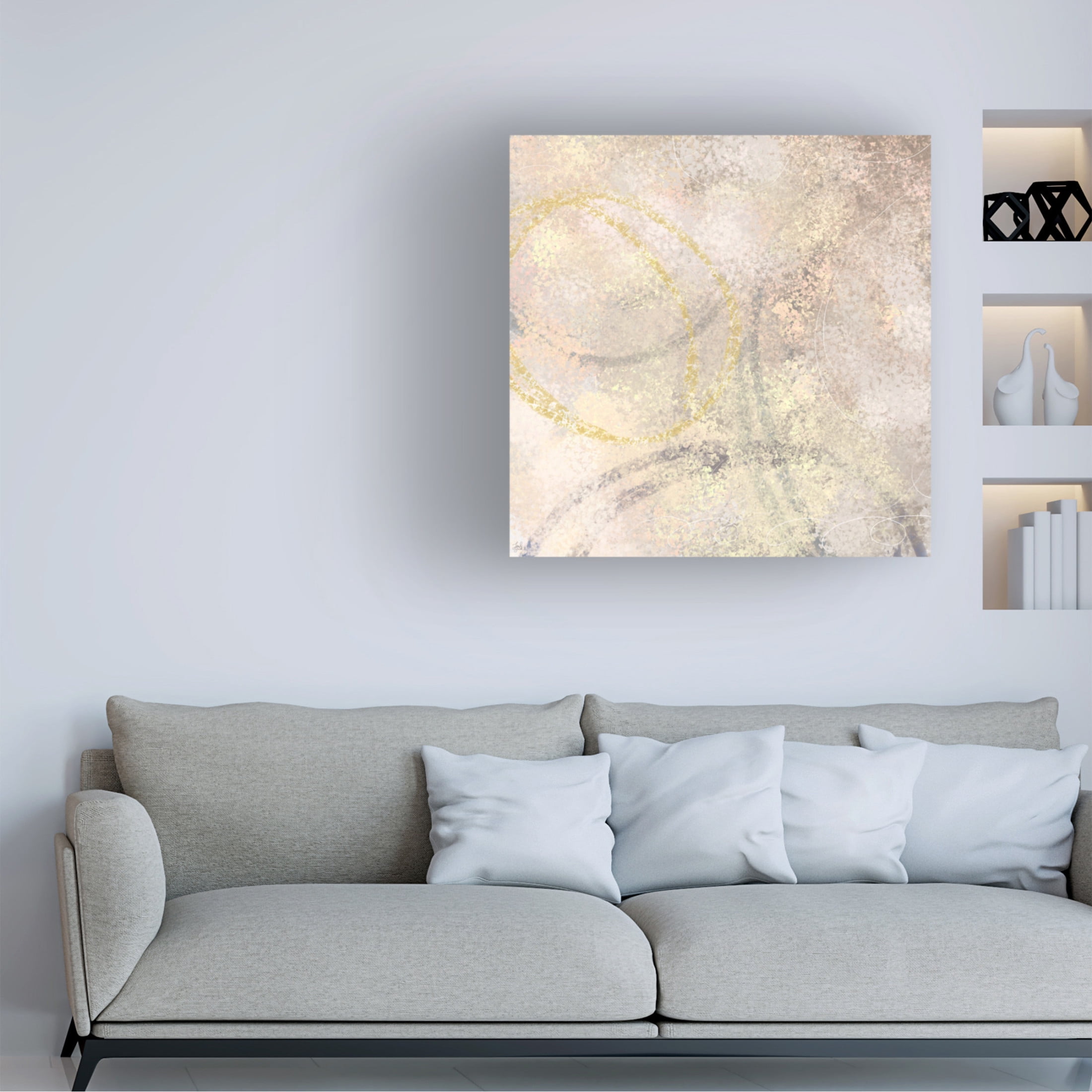 Canvas Wall Art - Line and Brush 'Strokes Circles 2' Wall Art for Living Room, Bedroom, or Office Décor by Trademark Fine Art - 14 x 14 Inches