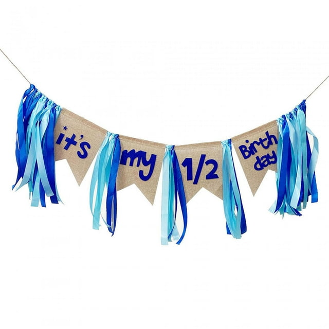 jifeng Half Banner, High Chair Banner, Half Year Birthday Decorations, Backdrop Garland Blue