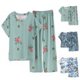 thumbnail image 2 of Coofit Ensemble de Pyjama 2 Pcs pour Femmes, Manches Courtes Florales, Haut d'Été avec Pantalon, 2 of 8