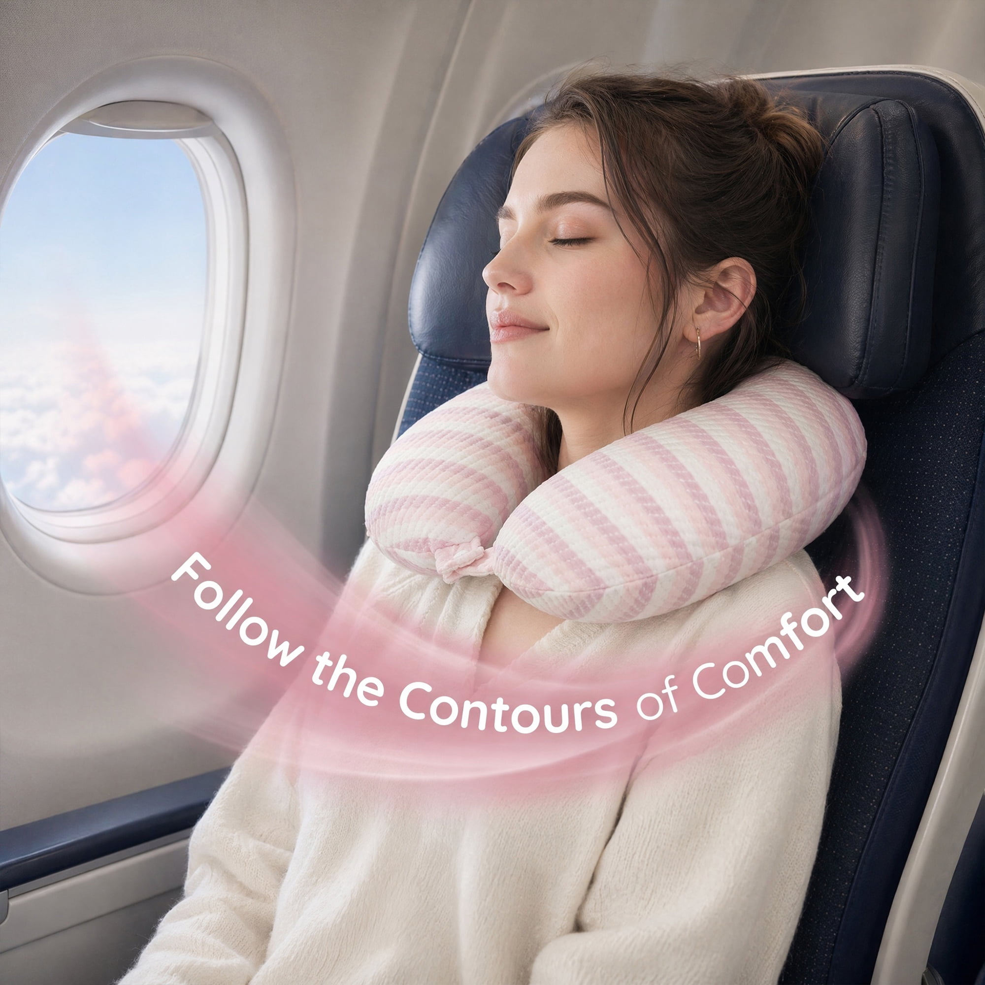 Unique Bargains Memory Foam Travel U Shape Neck Pillow for Airplane Pink 12"x12"