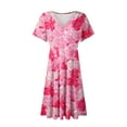 thumbnail image 4 of Lodgix Summer Wrap Dresses for Women 2025 V Neck Knee Length Short Sleeve Dress Casual Short dresses Pink 2XL, 4 of 6