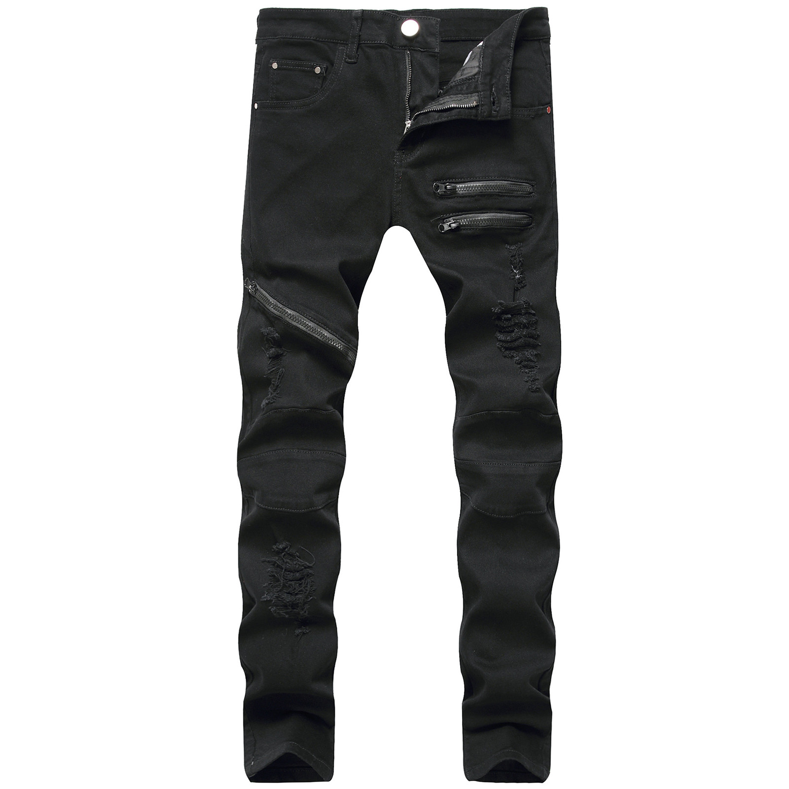 Pants for Men's Jeans Newly Slim Ripped Hip-hop Stretch Denim Cargo Pants Motorcycle Capri Trouse Pencil Pants - image 3 of 4