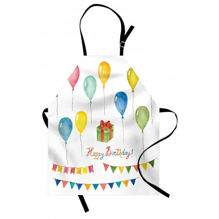 Birthday Apron Watercolor Set for Celebration Flags Surprise Box Balloons and Happy Best Wishes, Unisex Kitchen Bib Apron with Adjustable Neck for Cooking Baking Gardening, Multicolor, by (Happy Birthday Wishes For Best Cousin)