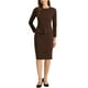 thumbnail image 1 of Vestido de trabajo ajustado de peplum para mujer INSPIRE CHIC, cuello redondo, de manga larga, cintura alta, midi, color marrón oscuro, talla XS, 1 of 6
