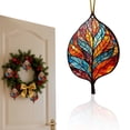 thumbnail image 2 of Stained Glass Leaf Ornaments, 3.14 inch Colorful Acrylic Fall Pendants, Flat Printed Christmas Hanging Charms, Gold Cord Decorations, Autumn Wreath Embellishments, Xmas Tree Home Holiday Decor, 2 of 5