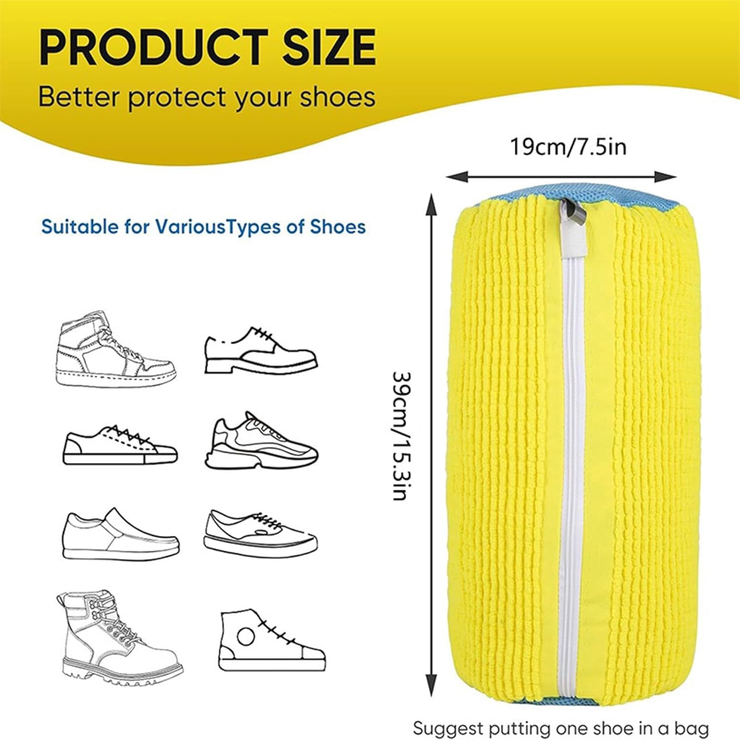 Wrongduck 2-Pack Shoe Washing Bags for Machine, Mesh Sneaker Laundry Bags with Hidden Zipper and Plush Interior, Deep Cleaning and Travel Shoe Organizer Durable Nylon Polyester for Adult & Kids Shoes