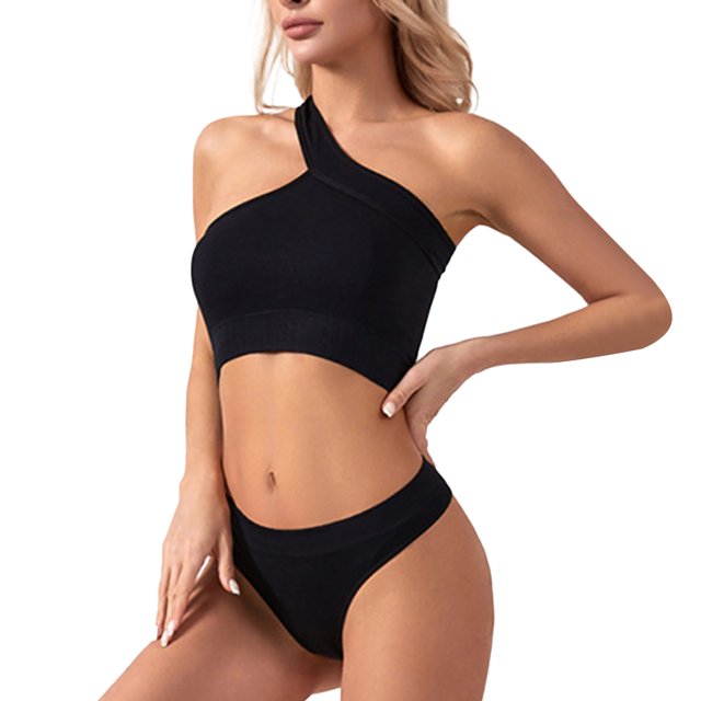 Gibobby Conjunto de pantalones de yoga Pantalones triangulares de hombro de color sólido para mujer Sujetador de yoga Espalda integrada Deportes y ropa interi(Negro,M)