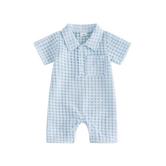 Cenuakty Baby Boy Plaid Romper Collared Short Sleeve Shorts Jumpsuit Casual Summer Clothes