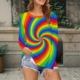 thumbnail image 2 of Women's Long Sleeve Shirt Colourful Rainbow Print T-Shirt Round Neck Tops 70s Hippie Carnival Fancy Dress Outfit Tunic Blouse Casual Streetwear, 2 of 4