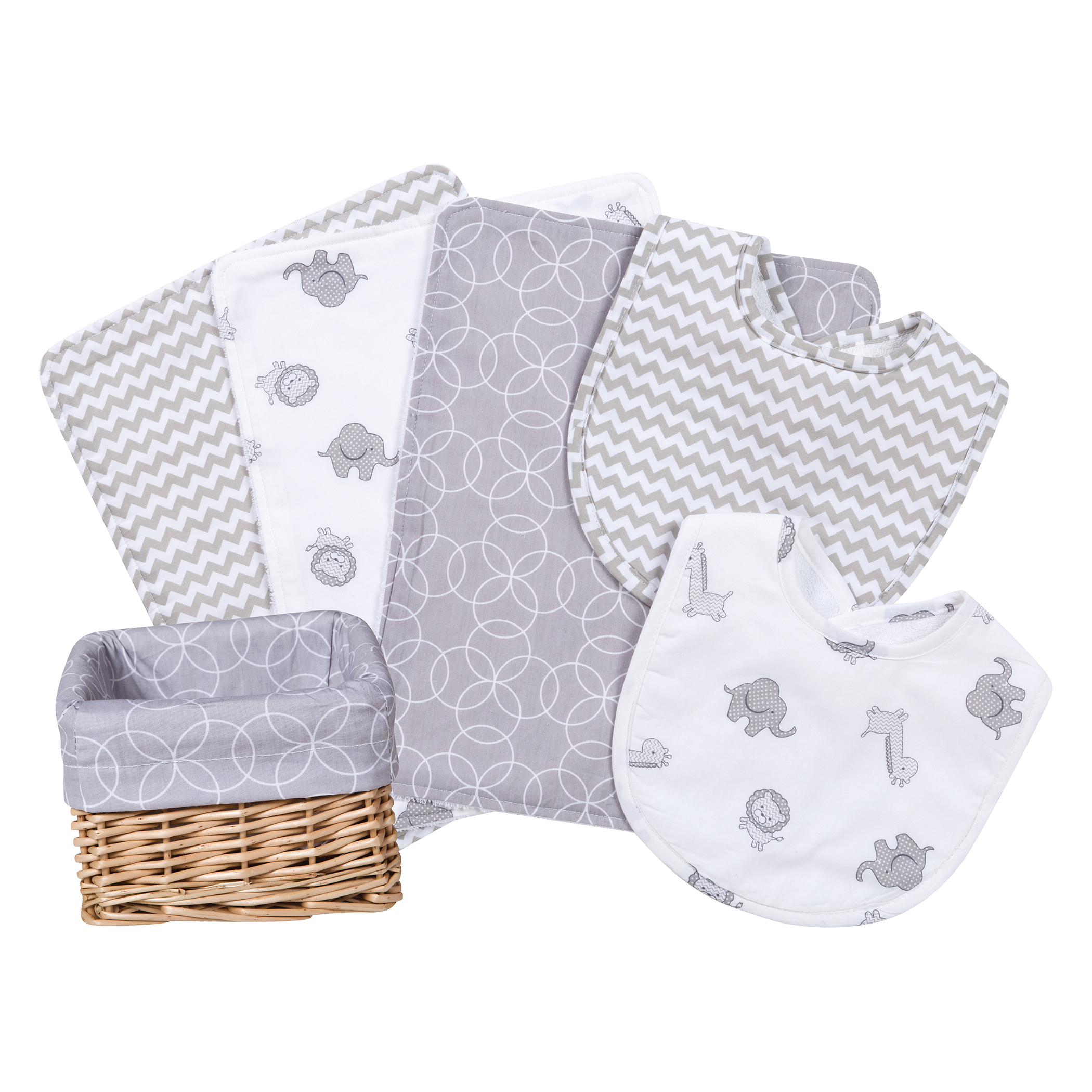 Trend Lab Safari Gray 7 Piece Bibs & Burps Gift Set for Baby Girl or Boy - Drooling, Feeding or Burp Bibs/Cloths - image 2 of 2