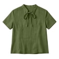 thumbnail image 5 of TGSLY Bow Tie Front Linen Tops for Women Lightweight Soft Keyhole Short Sleeve T-Shirts Dressy Casual Solid Color Breathable Crinkle Blouses M, 5 of 9