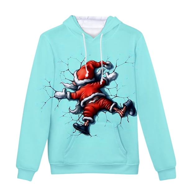 Suéter de Navidad informal de moda para hombre, suéter con capucha y estampado Digital de vellón Pompotops oipoqjl16528