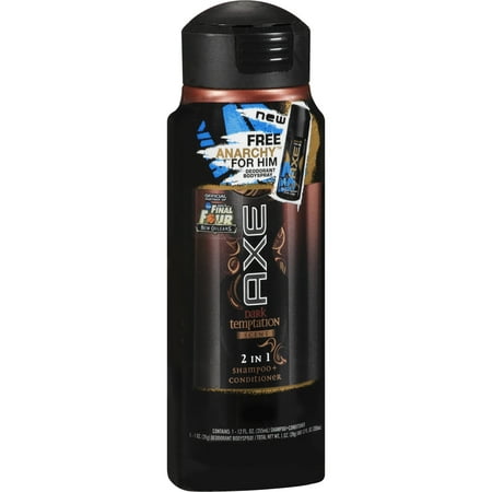 Axe Dark Temptation Scent 2 in 1 Shampoo + Conditioner + Free Anarchy for Him Deodorant Bodyspray, 12 oz