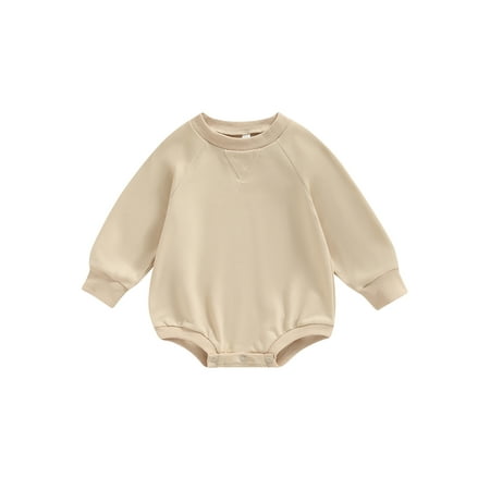 

Meihuida Infant Girls Boys Romper Sweatshirts Solid Color Long Sleeve Crew Neck Jumpsuits Baby Bodysuits