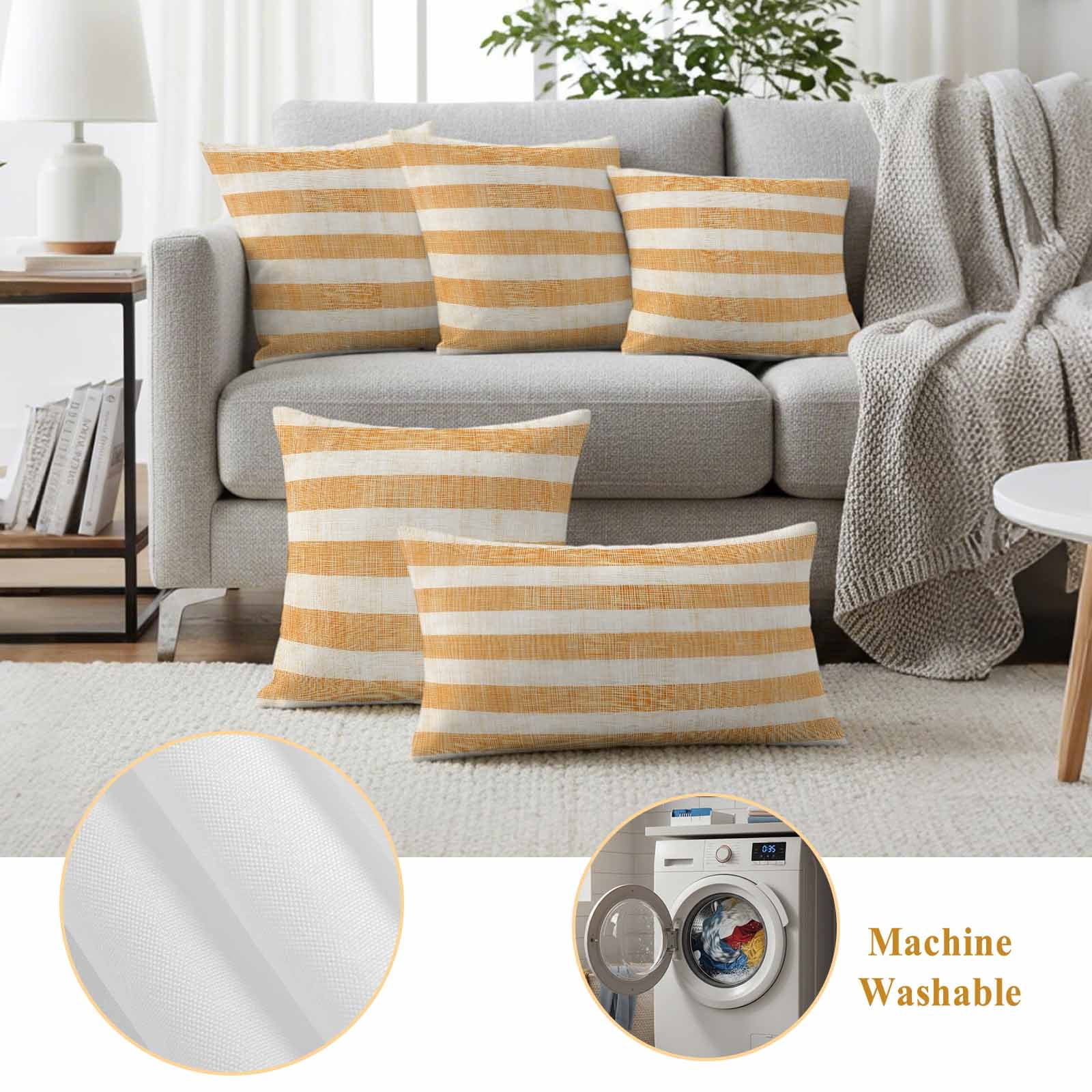 Burnt Orange Striped Outdoor Waterproof Pillow Covers, Farmhouse Vintage Stripes Decorative Square Throw Pillowcase Sofa Cushion Sham for Patio/Couch/Chair, 16"x16" 2 Pack