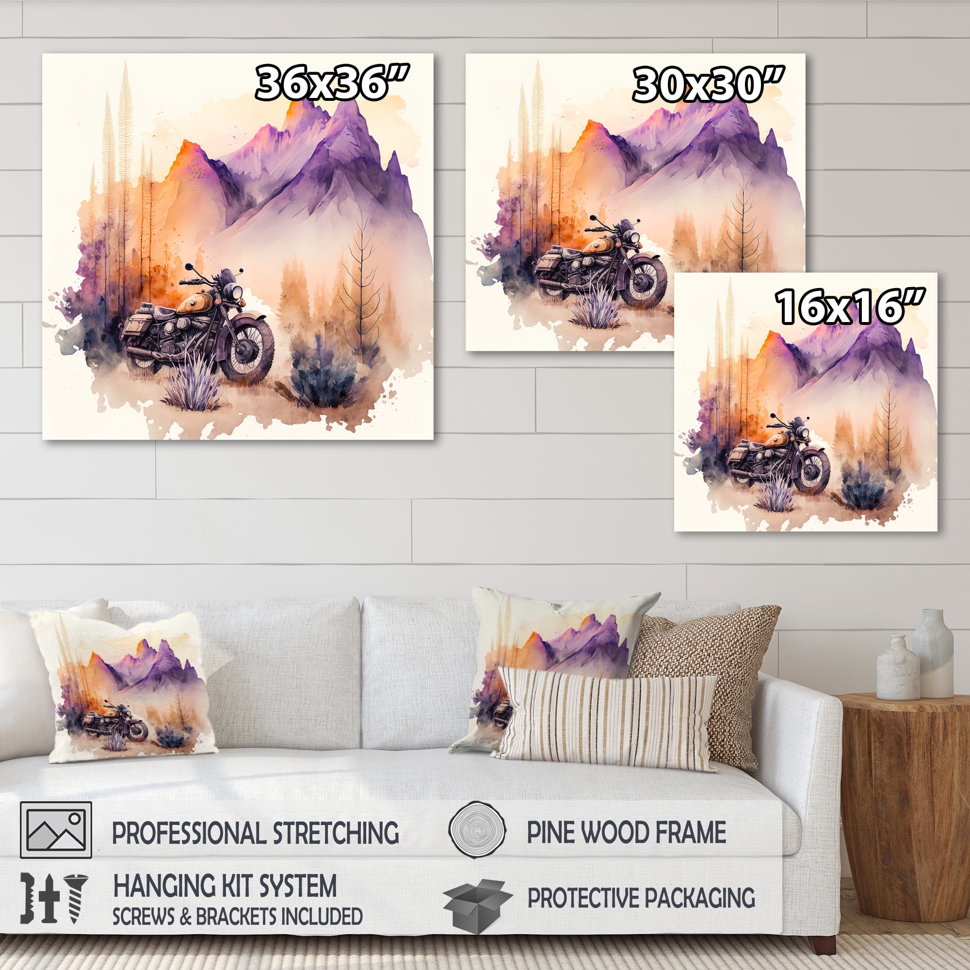 Designart Motorcycle Parked In The Desert IV Canvas Wall Art