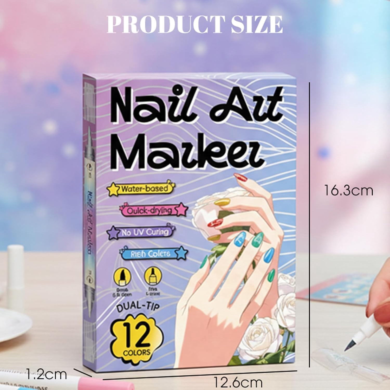 12/24 Color Nail Doodle Pen, 0.5 MM Nail Polish Pens Set, Dual-Tip Nails Art Markers, Waterproof and Quick-dryingNail for DIY Nails Art Design Manicure Tools (24 Color)