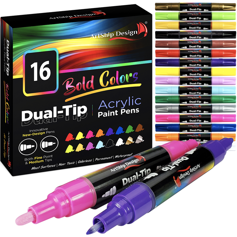 Paint Marker Basic Colors Set of 16, Fine Tip