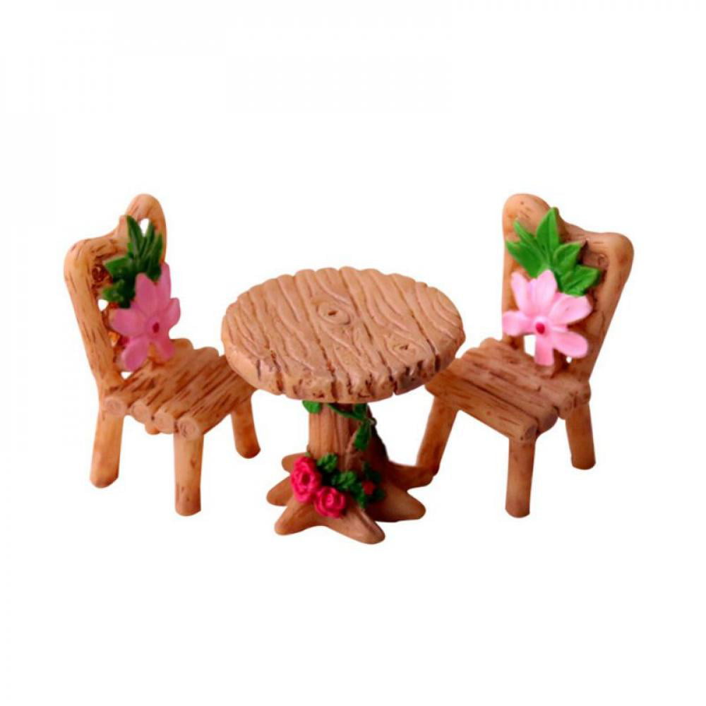 3Pcs Floral Table Chairs Miniature Landscape Fairy Garden Dollhouse Decor New 