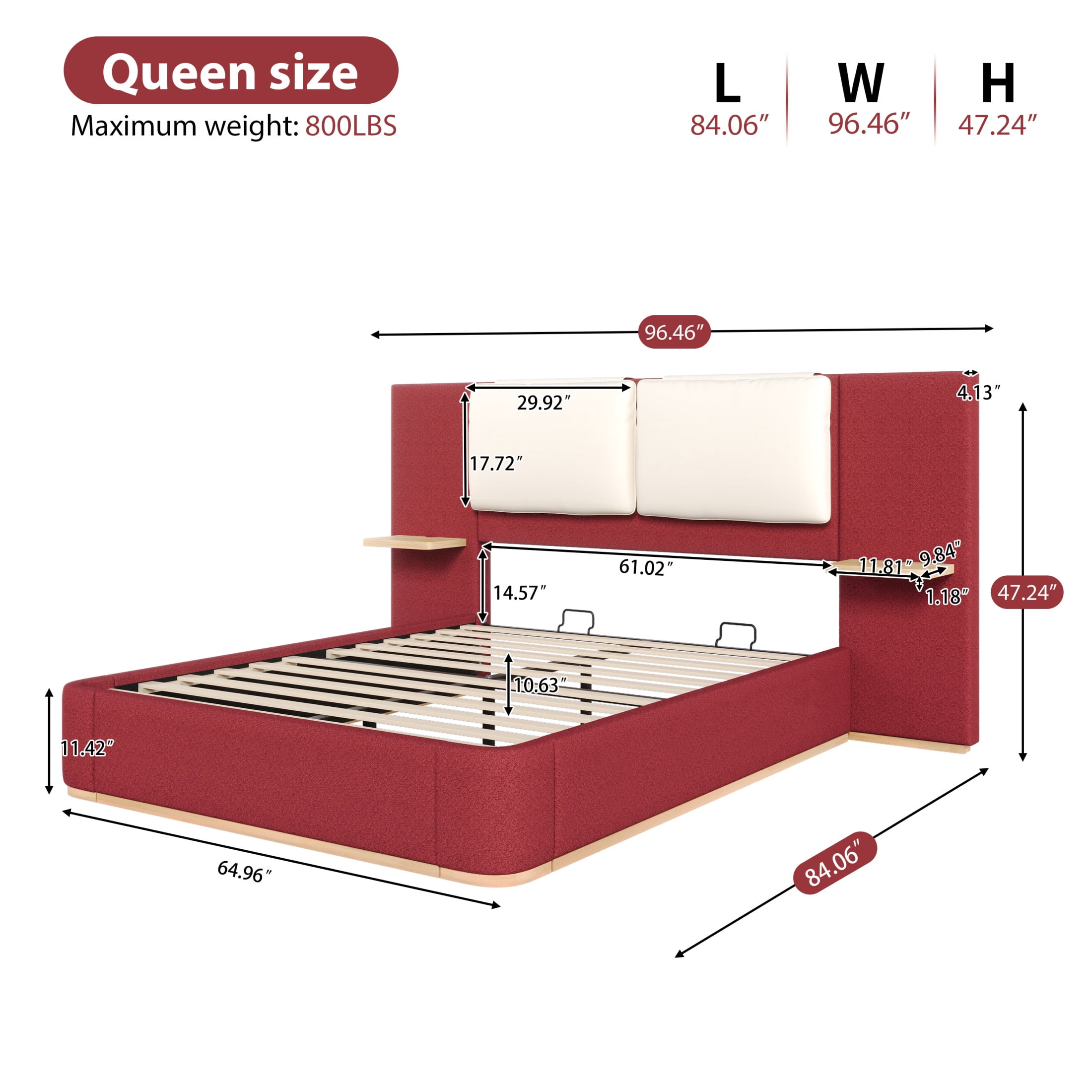 Christopher Knight Home Queen Upholstered Platform Bed Frame with PU Cushioned Headboard, Red+Beige