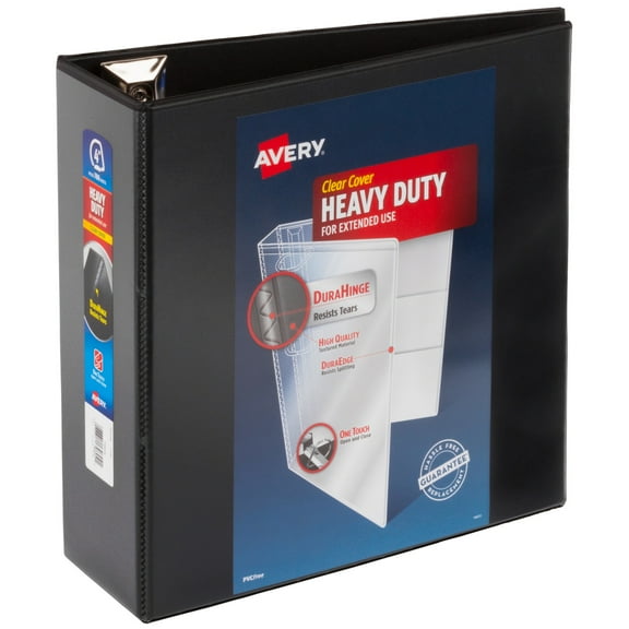 Avery® Heavy-Duty View Binder, With Locking One-Touch EZD™ Rings, 8 1/2" x 11", 4" Rings, 43% Recycled, Black