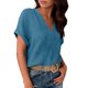 thumbnail image 5 of Camisetas Casuales de las Mujeres de Moda Suelta Manga Corta V-Cuello Superior con Doble Capa Arrugado Detalle, Suave Poliéster Color Sólido Blusa para el Uso Diario, Camisetas de Cuello en V de las, 5 of 9