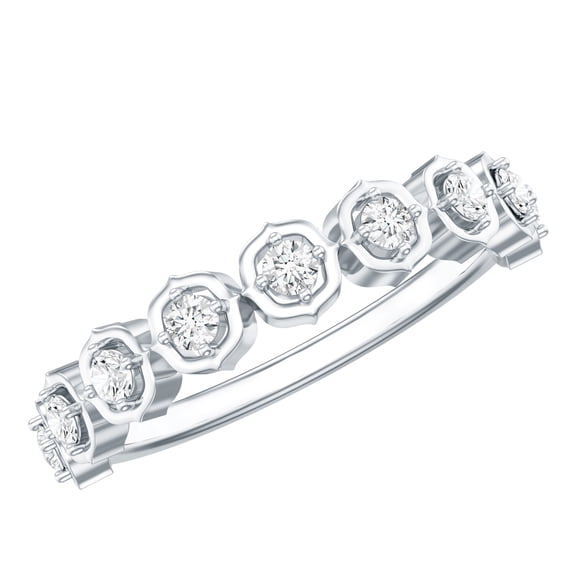 Rosec Jewels Lab Created Diamond Anniversary Ring - Vintage Half Eternity Ring for Valentines Day, 925 Sterling Silver, US 4.00