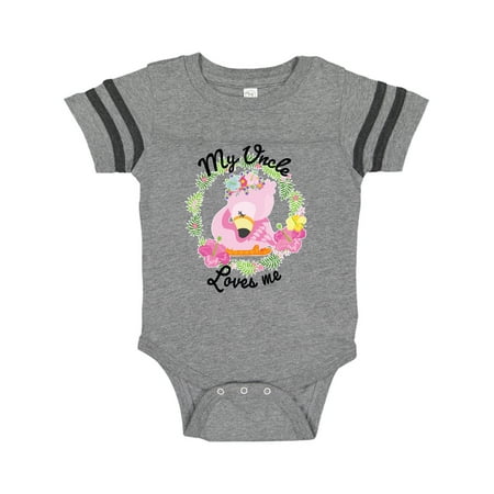 

Inktastic Baby Flamingo My Uncle Loves Me with Flower Wreath Gift Baby Boy or Baby Girl Bodysuit