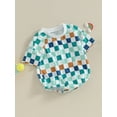 thumbnail image 3 of FEORJGP Infant Girls Boys Summer Romper Newborn Baby Short Sleeve Jumpsuit Crewneck Bodysuit Checkerboard Print Romper Loose Casual Little Baby Daily Clothes, 3 of 9
