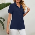 thumbnail image 4 of Camisa azul marino XXL transpirable con botones para mujer, color puro, manga corta, ideal para el trabajo y para uso informal, 4 of 7