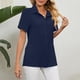 thumbnail image 4 of Camisa de manga corta para mujer en azul marino puro, transpirable y casual, con botones en el cuello, 4 of 7